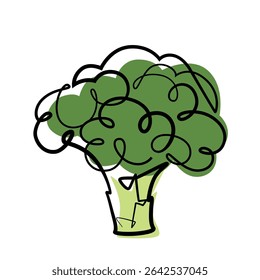 Brócolis desenho de uma linha. Ilustração em linha única de brócolis. Brócolis arte de linha minimalista. Brócolis arte vetorial