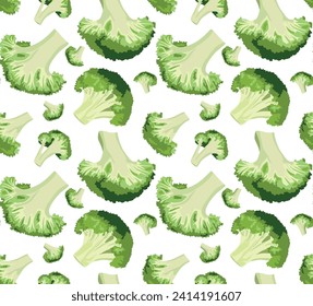 Broccoli pattern of different sizes isolated on white background. Seamless pattern in vector. Suitable for backgrounds and prints.