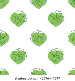 Broccoli pattern and green heart shape, healthy organic food, bio concept, vegan, vegetarian. Healthy vibe. Packaging, wallpaper, wrapper, background.