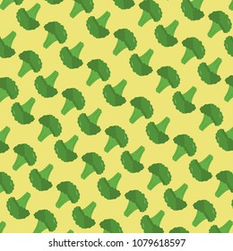 Broccoli pattern isolated on yellow background. Healthy food concept