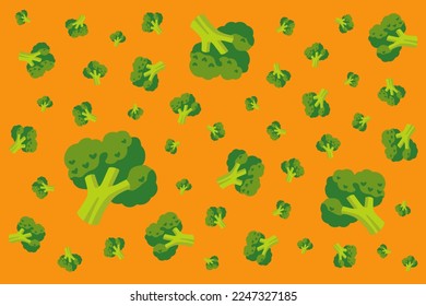 patrón de brócoli sobre fondo de color naranja,ilustración vectorial