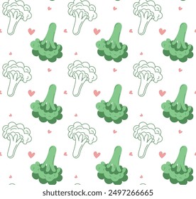 broccoli pattern outline flat vector design isolated background