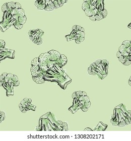 broccoli pattern, seamless vector pattern broccoli sketch, green seamless vector pattern, vegetables pattern, hand-drawn sketch broccoli background