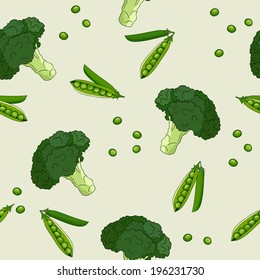 Broccoli and peas pattern in vector