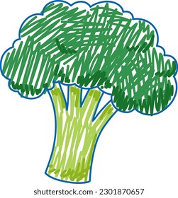 Broccoli in pencil colour sketch simple style illustration