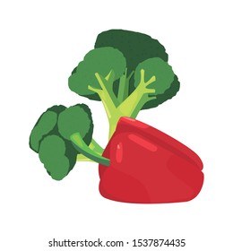 broccoli pepper bell fresh food vector illustration
