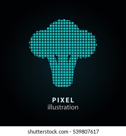 Broccoli - pixel icon. Vector Illustration. Design logo element. Isolated on black background. It is easy to change to any color.