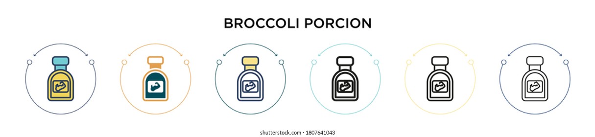 Broccoli Porcion Icon in gefüllt, dünne Linie, Umriss und Strich Stil. Vektorgrafik von zwei farbigen und schwarzen Brokkoli-Portion Vektorsymboldesigns kann für mobile, i, web-basierte