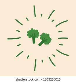 Broccoli poster in a circle of doodles. Cute green vegetable for your organic poster. Good restaurant menu: Farm, Health, Food, Broccoli, Green, Vegetable, Botany, Diet. Trendy organic food. Hand