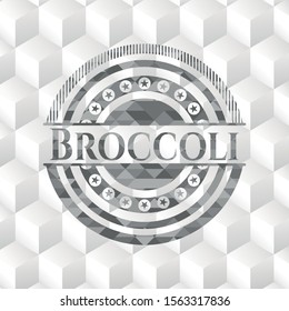 Broccoli realistic grey emblem with cube white background