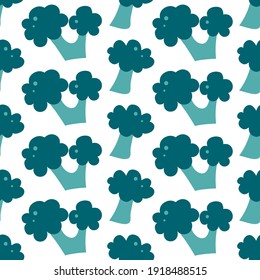 Broccoli seamless pattern background. Wallpaper hand drawn vector illustration. 