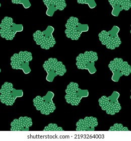 Broccoli Seamless Pattern. Cute hand drawn doodle. Perfect for wallpapers, web page backgrounds, surface textures, textile. Vector illustration. 