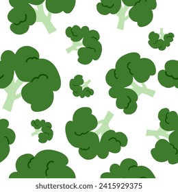 Broccoli seamless pattern. Green fresh vegetables repeating background. Flat cartoon vector illustration for wrapping, fabric, textile print