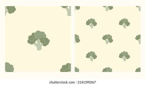 Broccoli seamless pattern. Hand drawn illustration. Vector for clothes, background, print or other uses.