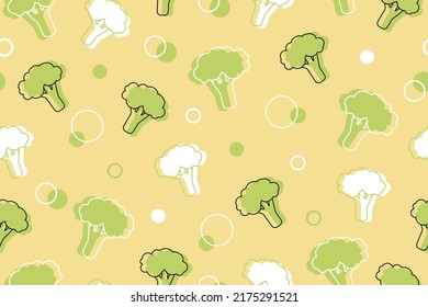 Broccoli Seamless Pattern. Organic Healthy Food background. Vector illustration in a linear simple style.
