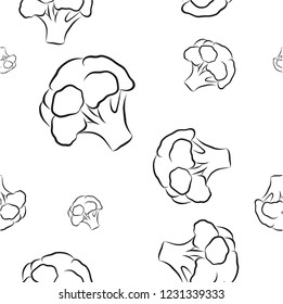 Broccoli seamless pattern. Set of hand drawn broccoli.Vegan ecology real food. Vector illustrator doodle healthy vegetables. Ecologic product.