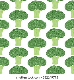 Broccoli. Seamless pattern with spiral broccoli. Vector vegetable illustration - swatch inside