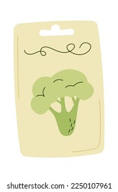 Broccoli seeds in plastic package flat icon. Vector illustration