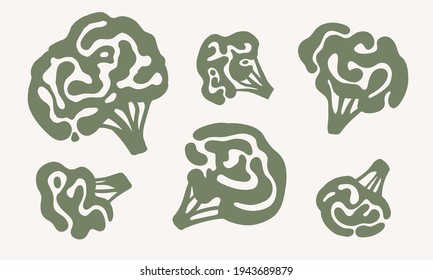 Broccoli set. Abstract illustration. Vegetables symbols. Healthy food. Eco-friendly. Kitchen counter. Lyfestyles. Scandinavian style
