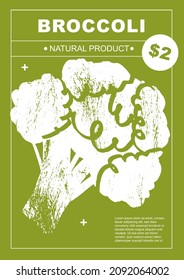 Broccoli. Set of posters of fruits and vegetables in a abstract draw design. Label or poster, price tag. Simple, flat design. Patterns and backgrounds. Perfect for poster, cover, banner.