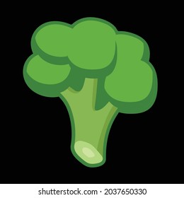 broccoli simple icon, green color, black background, vector illustration