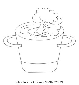 Broccoli soup in a saucepan. Steamed vegetables. Healthy eating