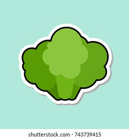 Broccoli Sticker On Blue Background Colorful Vegetable Icon Vector Illustration