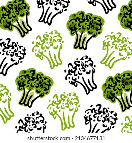 Brocoli. Inflorescencias estilizadas de col verde y negra. Patrón vectorial.