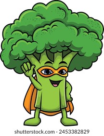 Broccoli-Superhelden-Charakter-Vektorillustration