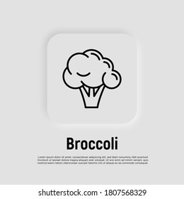 Icono de línea delgada de brócoli. Alimentos veganos sanos. Ingrediente para ensalada. Ilustración vectorial.