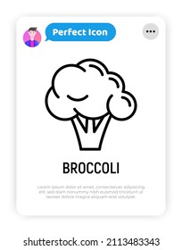 Broccoli thin line icon. Healthy vegan food. Ingredient for salad. Vector illustration.