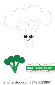 Brócoli. Traza y color para los niños. Ilustración vectorial.