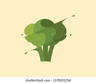 Broccoli vector colorful modern minimal style illustration. Creative icon logo splash concept explosion with drops. Fresh vegetable vector logo emblem symbol logotype