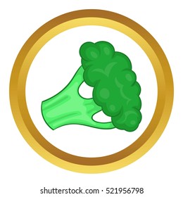 Broccoli vector icon in golden circle, cartoon style isolated on white background