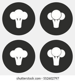 Broccoli vector icon. White illustration isolated on black background for graphic and web design.