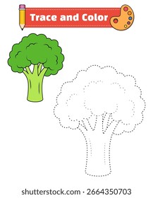 Ilustración vectorial de brócoli. Libro para colorear o páginas para colorear con un tema vegetal para niños. Conecta los puntos y los libros para colorear para la educación de los niños.					