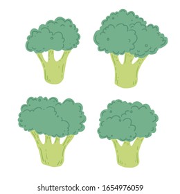 Broccoli vector illustration isolated set. Concept of healthy food, vegetable for background, icon design. Broccoli have abstract, cartoon, hand drawn style.