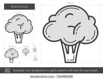 Broccoli vector line icon isolated on white background. Broccoli line icon for infographic, website or app. Scalable icon designed on a grid system.