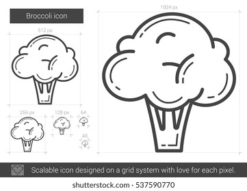 Broccoli vector line icon isolated on white background. Broccoli line icon for infographic, website or app. Scalable icon designed on a grid system.