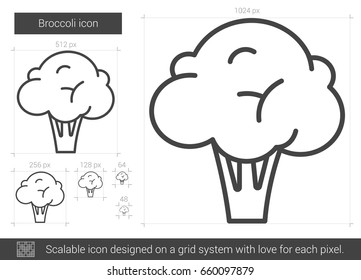 Broccoli vector line icon isolated on white background. Broccoli line icon for infographic, website or app. Scalable icon designed on a grid system.