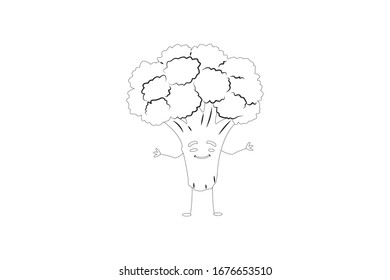 Broccoli Vector Outline Illustration Of Vegetable