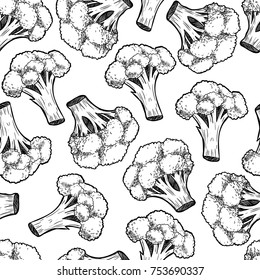 Broccoli. Vector seamless pattern. Vintage style