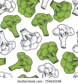 Broccoli. Vector seamless pattern. Vintage style