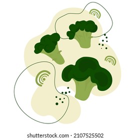 Ilustración del vector de brócoli. Basura verde. Verduras. Afiche abstracto para la cocina. Aislado sobre un fondo blanco.