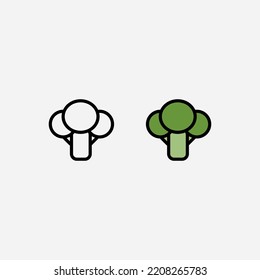 Broccoli vegetable coloring line style icon.