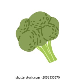 Broccoli Vegetable In Doodle Style. Brocolli Icon. Green Brocoli Food. Healthy Natural Cabbage Tree. Flat Vector Illustration Of Summer Veggie Isolated On White Background