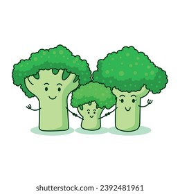 Broccoli vegetable family character. there are father, mother and child characters.