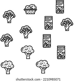 broccoli vegetable green food vector seamless pattern thin line illustration