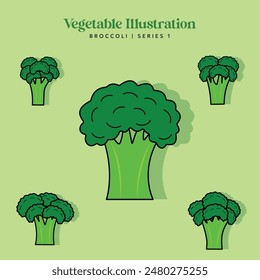 Broccoli Vegetable Illustration Set for Logo and Healthy Symbol Collection Flat Design - Editable EPS Vector Label Illustration