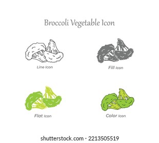 Broccoli Vegetable Line, Fill, Flat and Color Isolated Icon and fresh, natural, Organic, healthy, vegetarian food vector Icon set Illustration